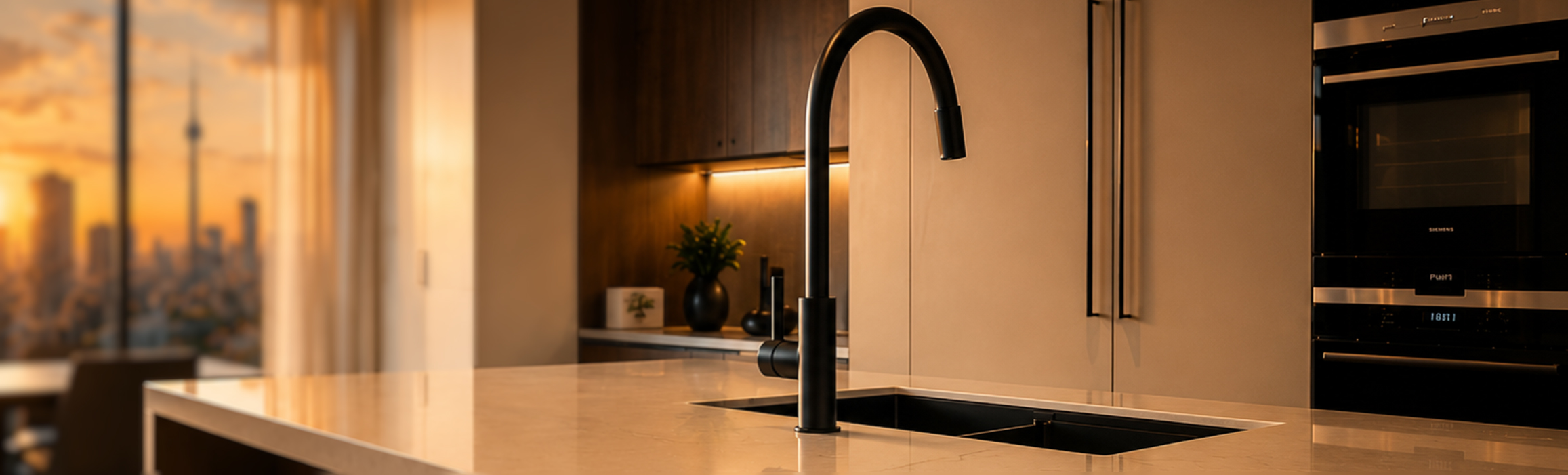 Clean contemporary kitchen with organized countertops